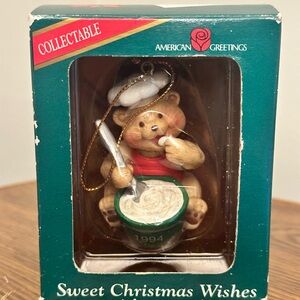 American Greetings Sweet Christmas Wishes Bear Ornament 1994 Vintage In Box